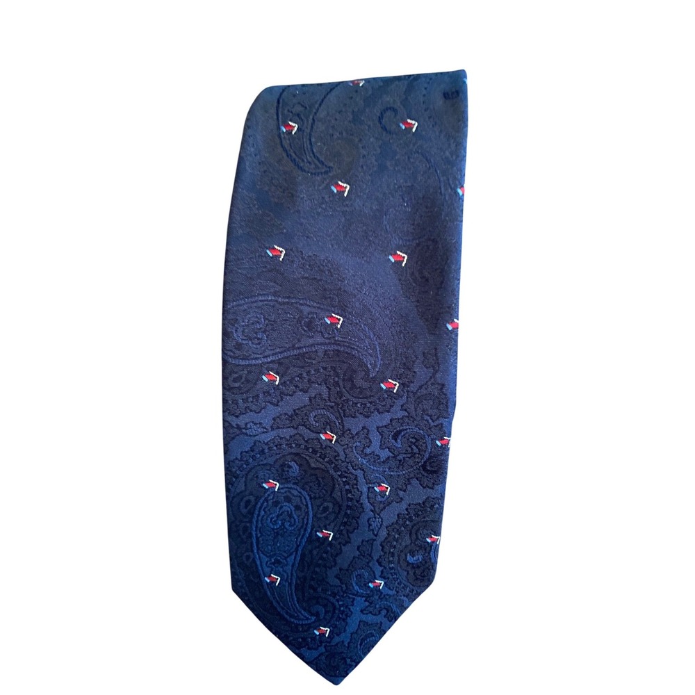 Lucarelli Mens Navy Blue Paisley Silk Tie Made in USA Geometric Pattern Necktie